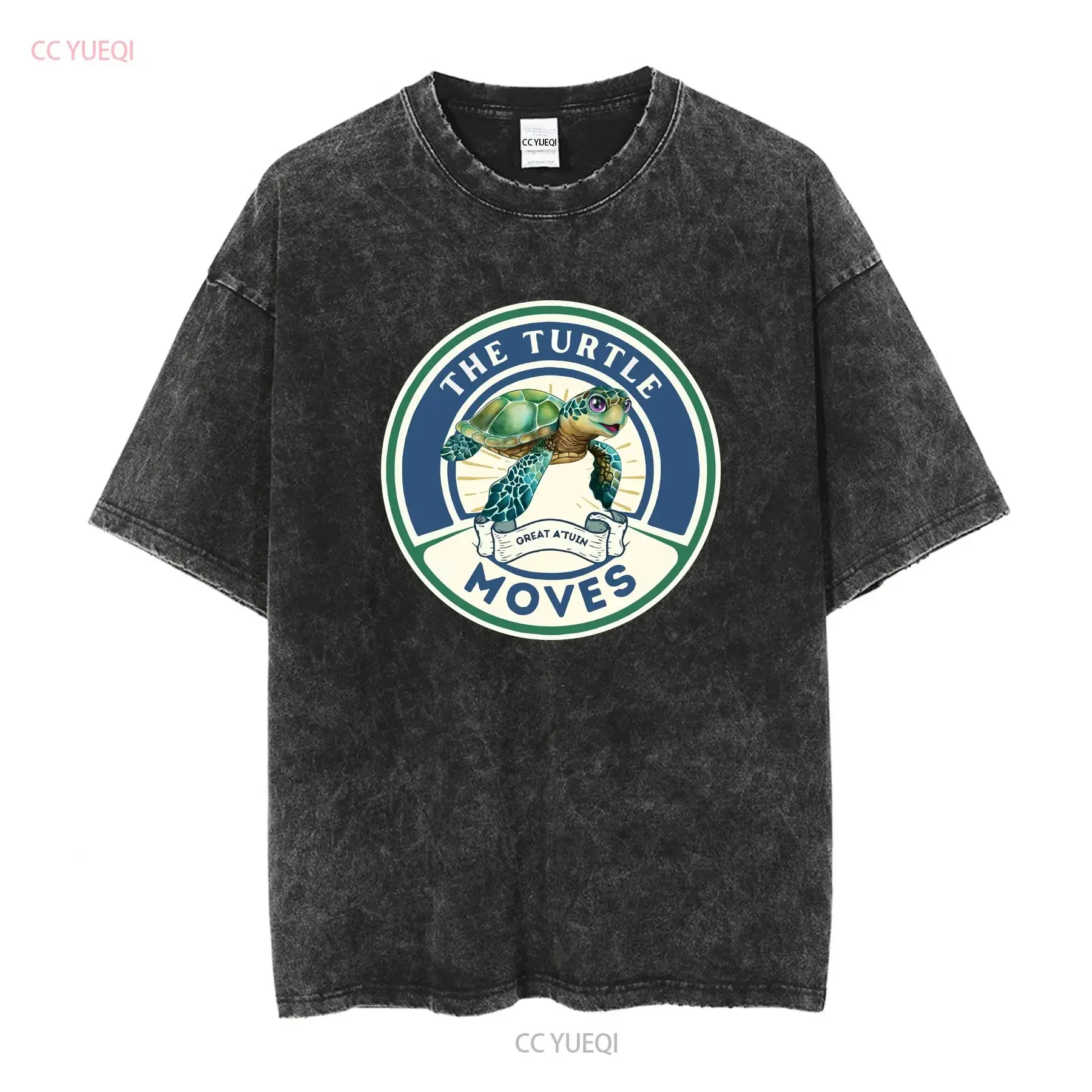 The Turtle Moves Discworld Inspired T Shirt with Terry Pratchett Fan Fantasy Novel long or short sleeves vintage Washed view 2