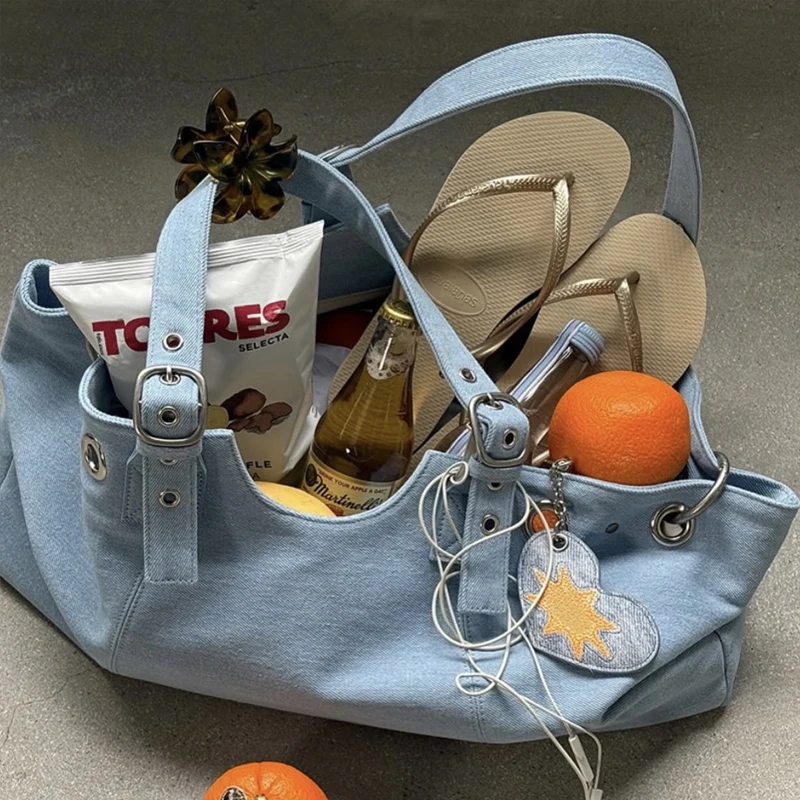 

Модная большая сумка для женщин, роскошная дизайнерская сумка-кошелек 2025 года, новинка из искусственной кожи с джинсовой тканью, большая вместимость, Y2K, для покупок под мышками, через плечо