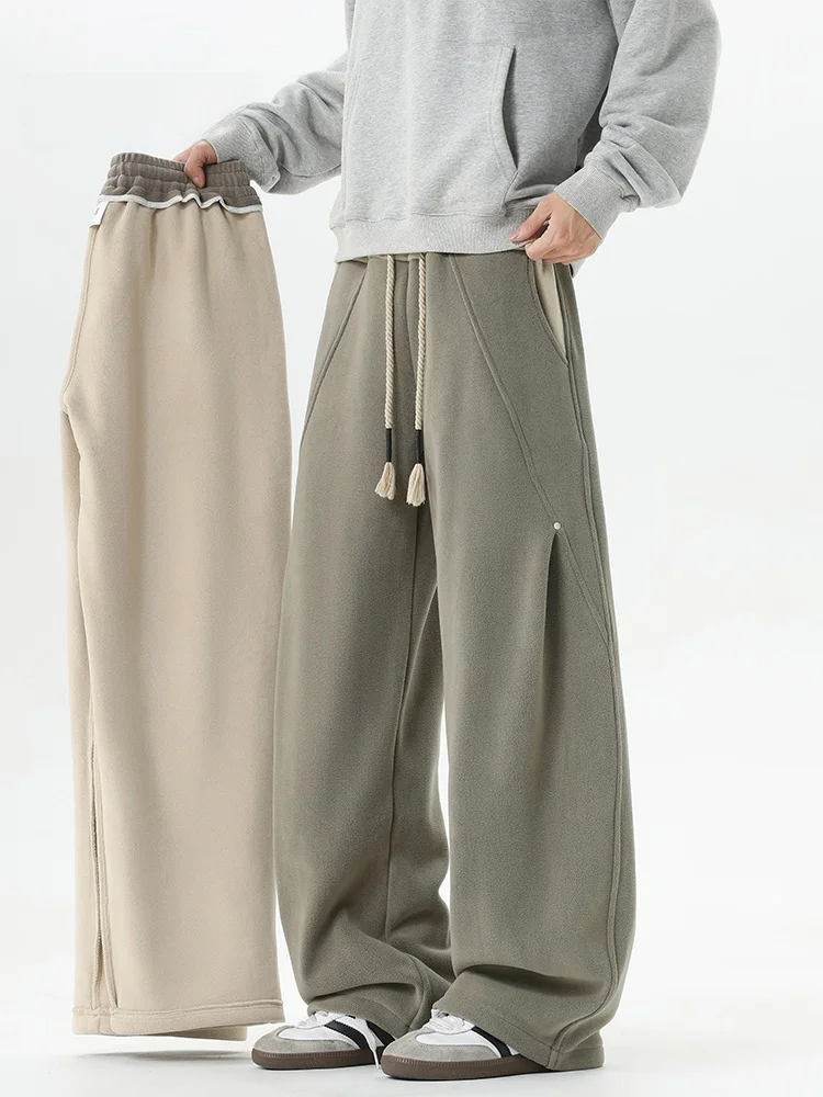 

MMOPTOP Men's Casual Double-sided Fce Long Pants Winter Warm Loose Straight-leg Sweatpants Couple Matching Polyester Fiber