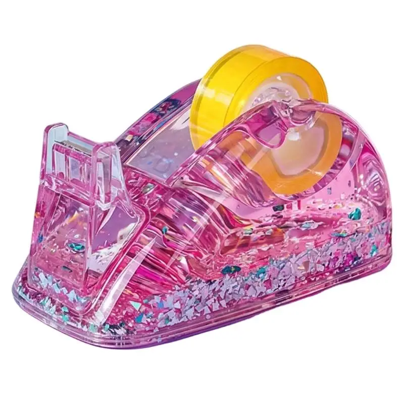 96BA Desktop Tape Dispenser Clear Glitters Liquid Body with Front Cutting Edges, Compacts Desk Tape Cutter for Office Study Wrap