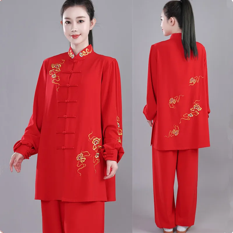 Conjunto de vestido largo bordado para mujer, ropa de entrenamiento de Tai Chi, traje de rendimiento de artes marciales, primavera y otoño, novedad de 2024