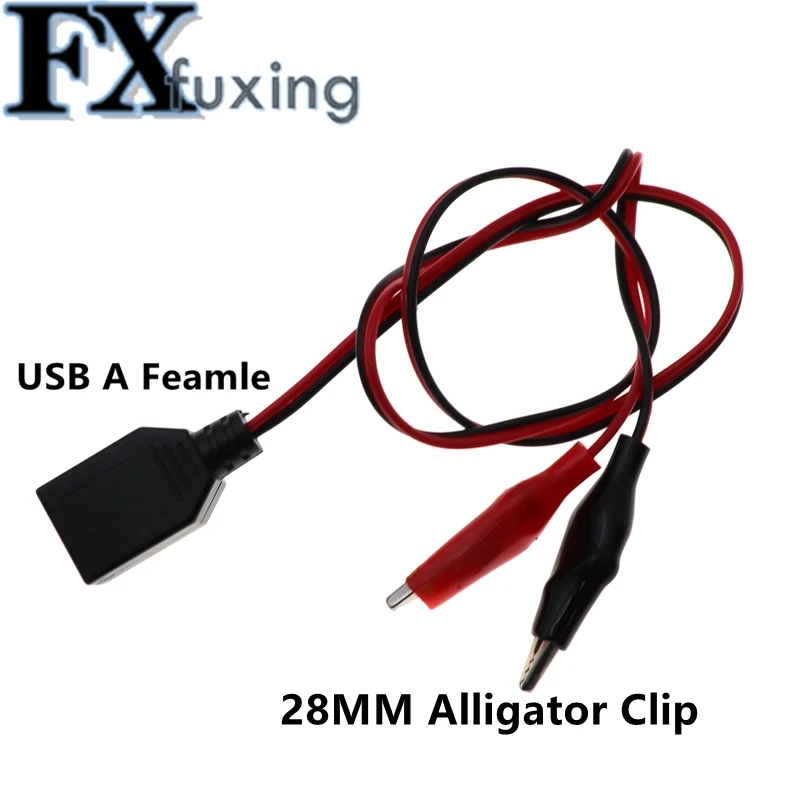 1pcs 60CM 28MM Small Alligator Test Cilp To USB Female Connector Adapter Crocodile Test Clamp Clip Power Cable