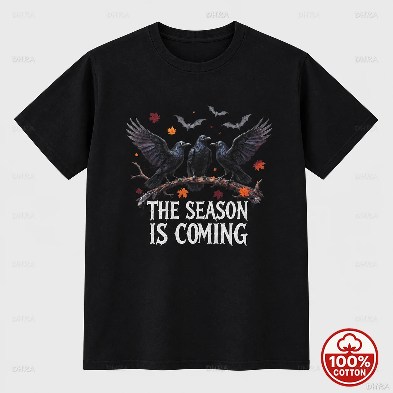 Halloween Crow T-Shirt Spooky Season Graphic Print Casual Crew Neck Tee