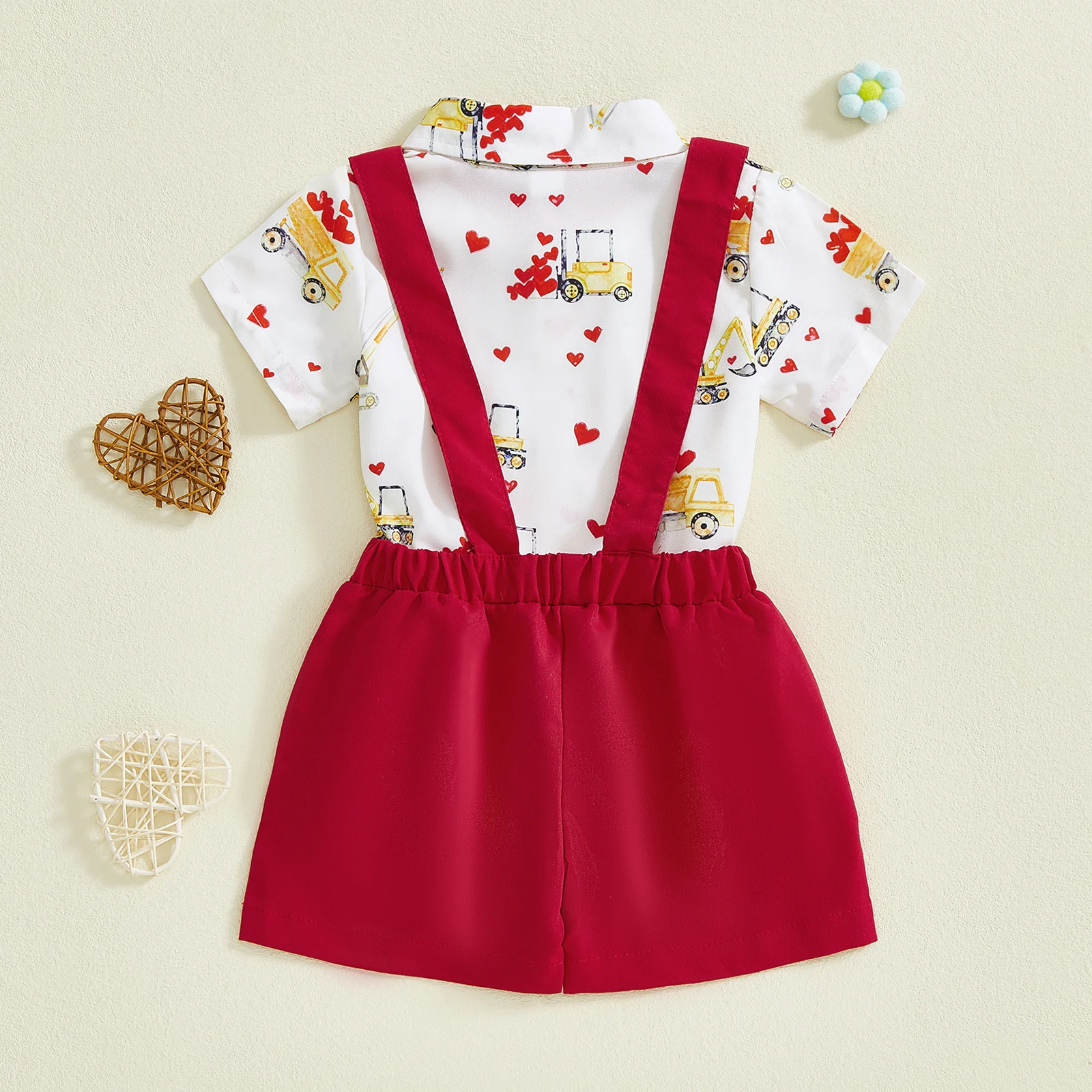 طقم شورت رسمي لطيف للأطفال الأولاد رومبير مطبوع عليه حفارة مع شورت عام صلب ملابس للأولاد في عيد الحب #4