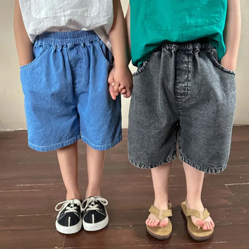 

Boys and girls loose thin style denim shorts Unisex children casual all-match Middle pants