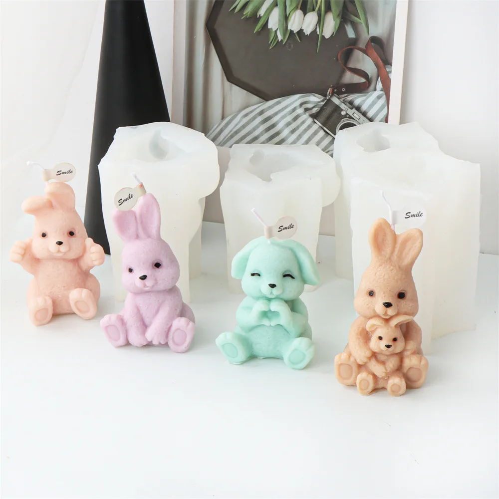 Bunny Kaars Siliconen Mal Konijn Ornament Mal Kaarsvorm Aroma Gips Mal Diy Kaars Gereedschap Home Decor