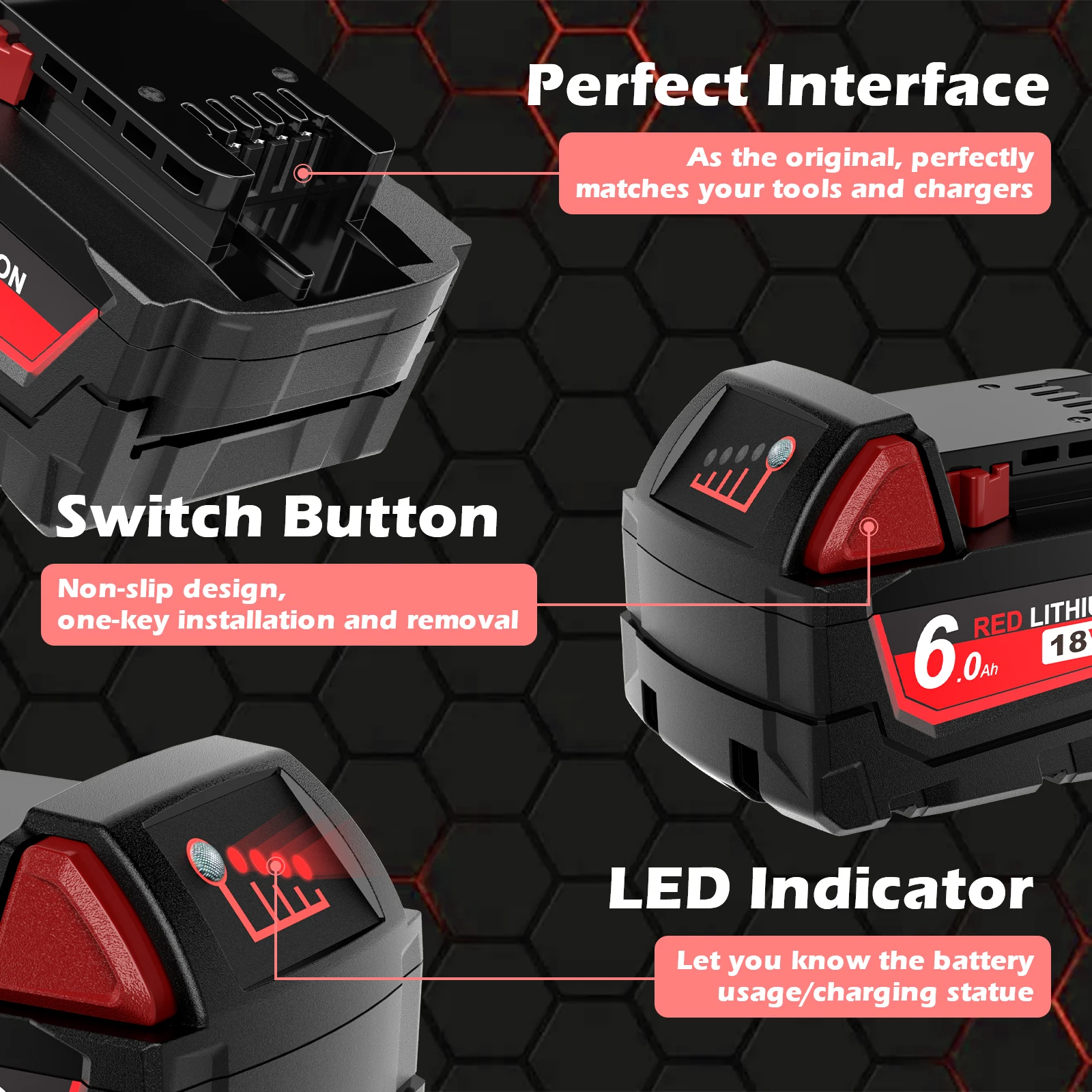 For Milwaukee M18 18V 6000mAh Li-ion Rechargeable Battery M18B5-XC For Milwaukee 18V Tool 6.0Ah Replacement Battery Dual Charger