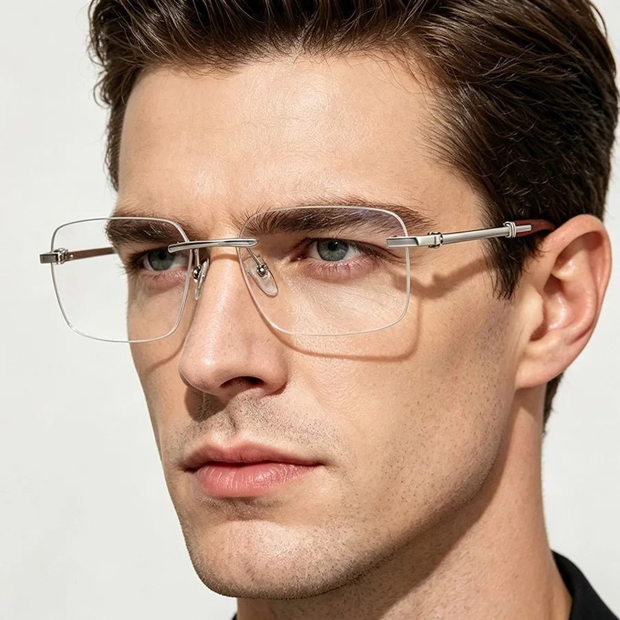 EYELUYAN Prescription Glasses Men Myopia Reading Progressive Eyeglasses Pure Titanium Rimless Eyewear with Optical Recipe Lens