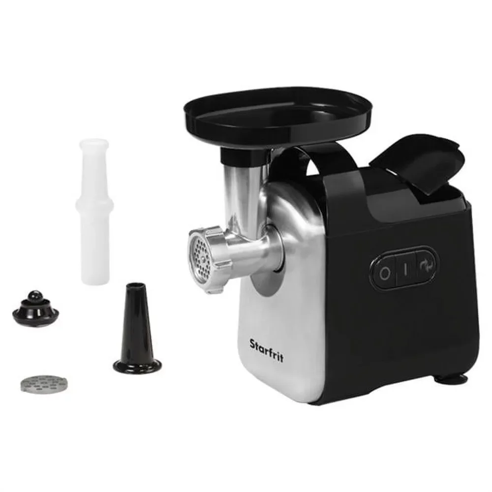 

250-Watt Stainless Steel Electric Meat Grinder, Black, 2.2 lbs, with reverse function, Includes sausage and kebbe attachments