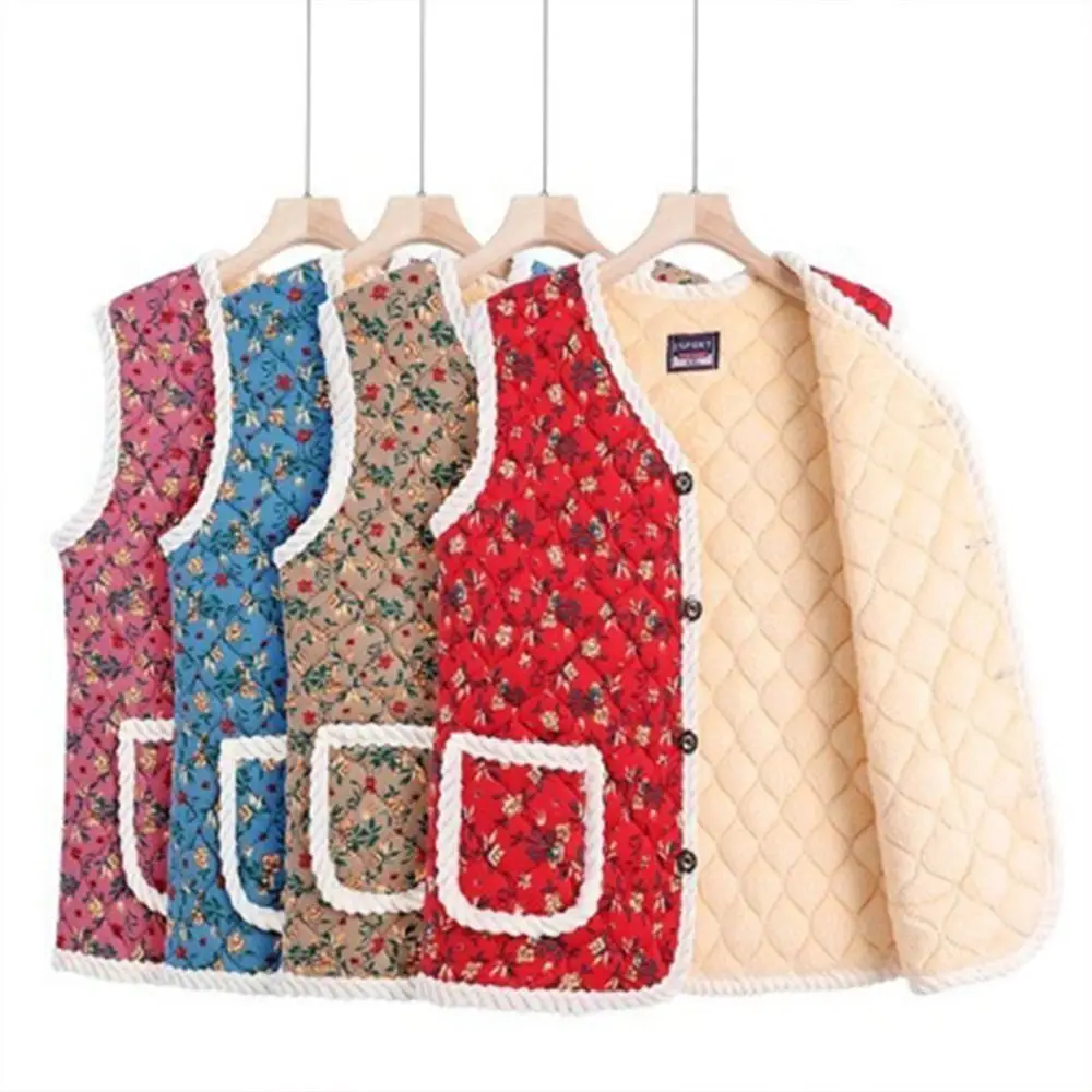 

Fashion Fleece-Lined and Thickened Floral Vest Soft Padded Cottagecore Style Kimchi Vest Lightweight Quilted Vest Autumn Winter