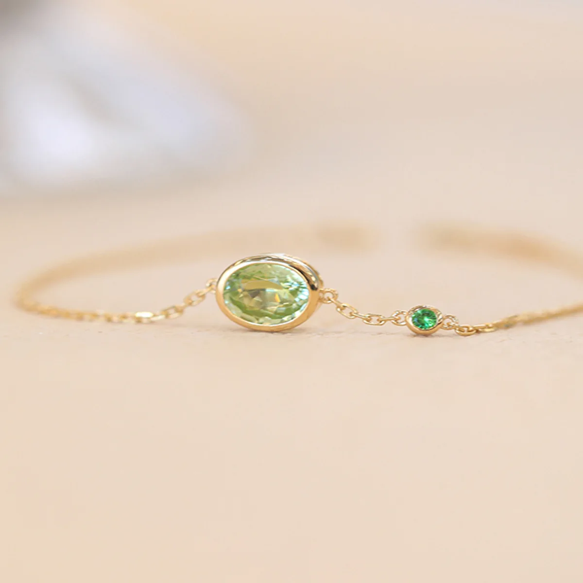 

Minimalism Fashion 925 Silver Oval Green Tourmaline Chain Bracelet For Girls Tsavorite Demantoid Cuff Bangles Solitaire Jewelry