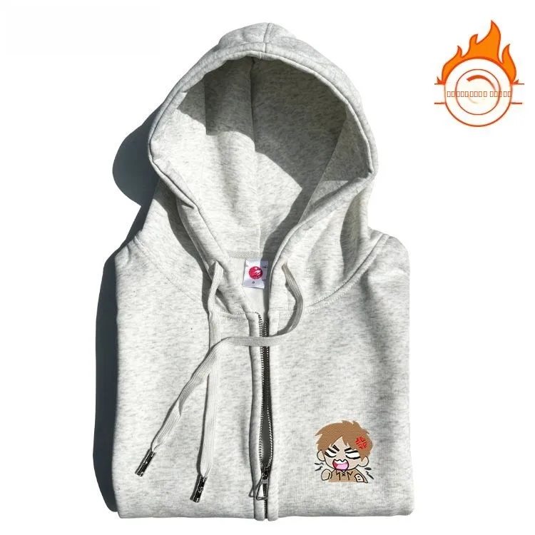 進撃の巨人-刺繍入り長袖フード付きオープンカーディガン-スウェットシャツ-フリース裏地付き-トレンディな女性用衣料-アウトドアギア