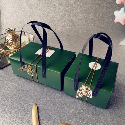 10 unids/lote caja de regalo creativa cajas de papel de bosque verde bolsas de mano para galletas de turrón embalaje de pastel de Chocolate de boda suministros para fiestas