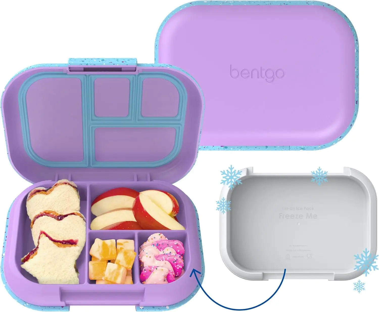 Kids Leak-Proof Lunch Box with Ice Pack, 4 Compartments, BPA-Free, Microwave Safe for Ages 3-7 in Vivid Orchid