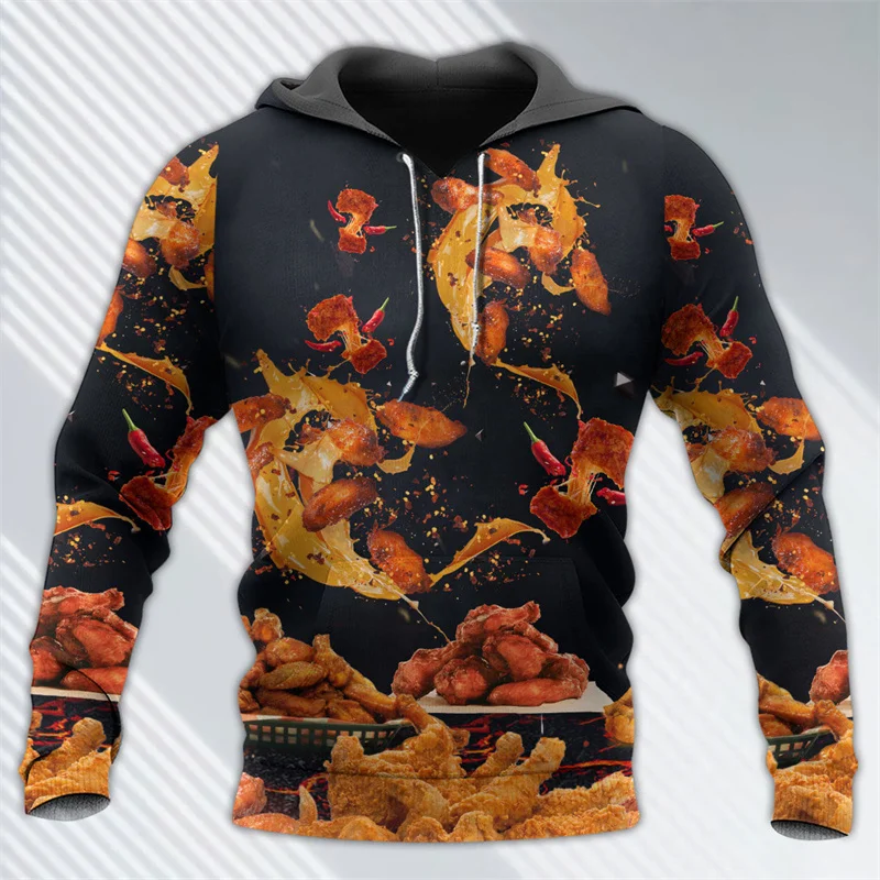 Funny Pizza 3D Printed Hoodie Sweatshirt For Men Fries Ramen Food Pattern Hooded Top Street Long Sleeve Pullovers Clothes