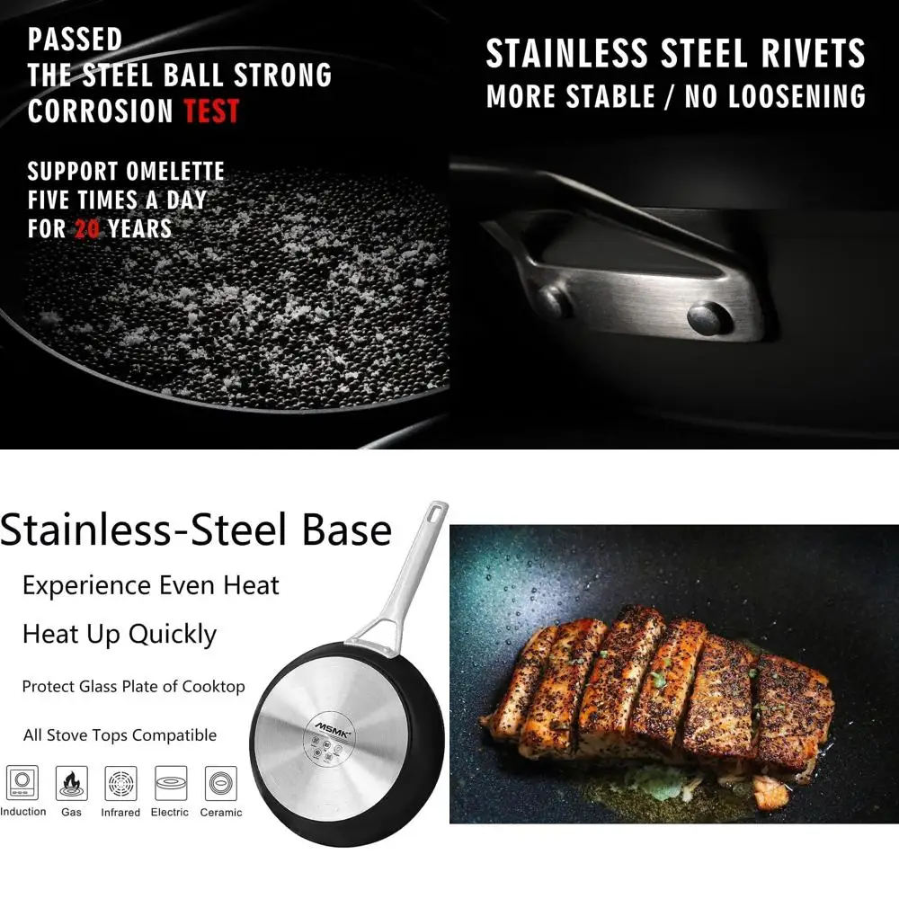 

12,5-дюймовая титаново-керамическая сковорода с антипригарным покрытием, прочная и долговечная, подходит для всех типов плит, безопасна для духовки до 700°F. ° Ф, Дишва