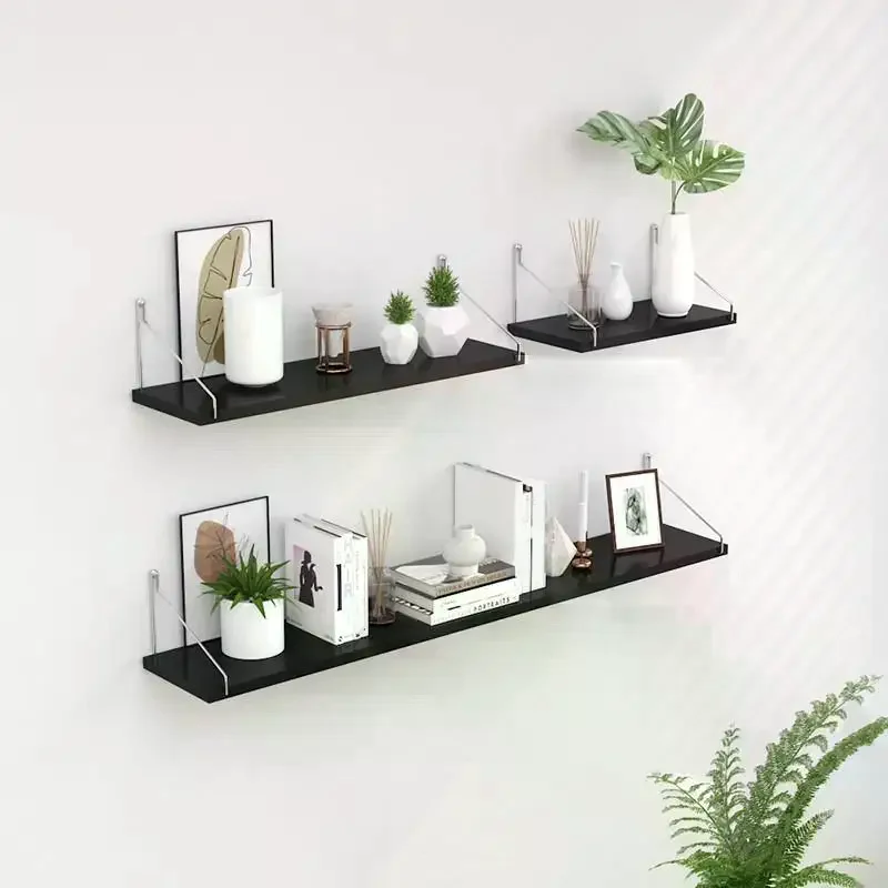 Black Floating Wall Shelves, with Durable Metal Brackets, Large Storage Shelves for Bedroom Living Room Home Decor