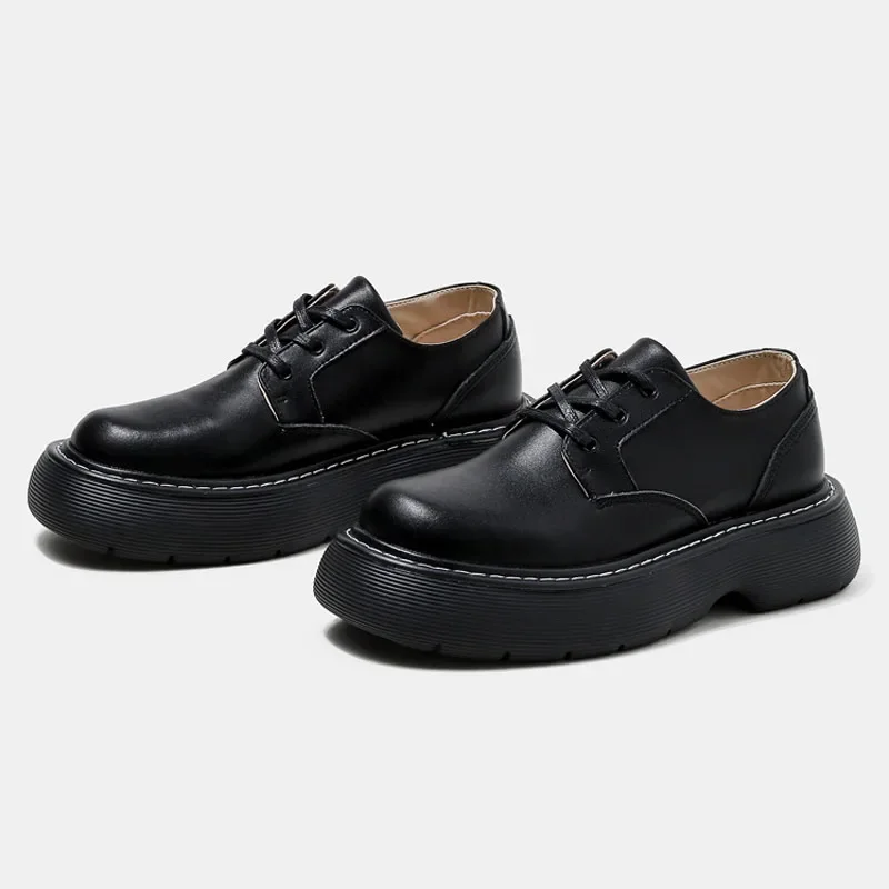 

Vintage Thick Sole Casual Genuine Leather Dress Shoes Men Platform Heighten Japan Harajuku Korean Streetwear Fashion Shoes Man