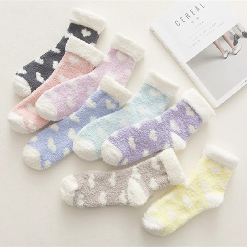 1/8 pairs Autumn Winter New Fashionable Versatile Love Women's Thick Warm Floor Socks Comfortable Casual Women's Socks