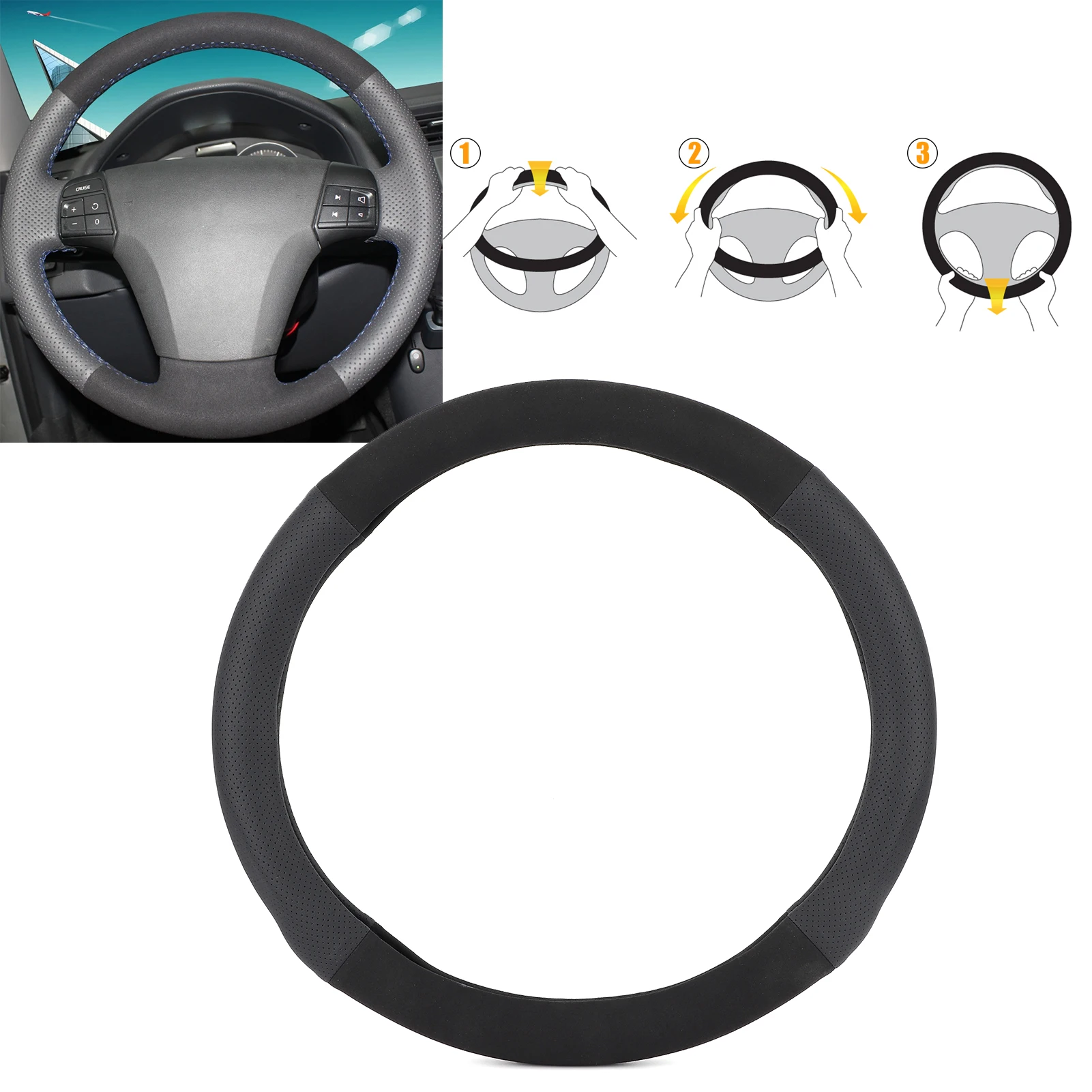 

15 Inches Steering Wheel Cover Suede Synthetic Leather Comfort Antiskid General Modification of Automobiles Interior Decorations