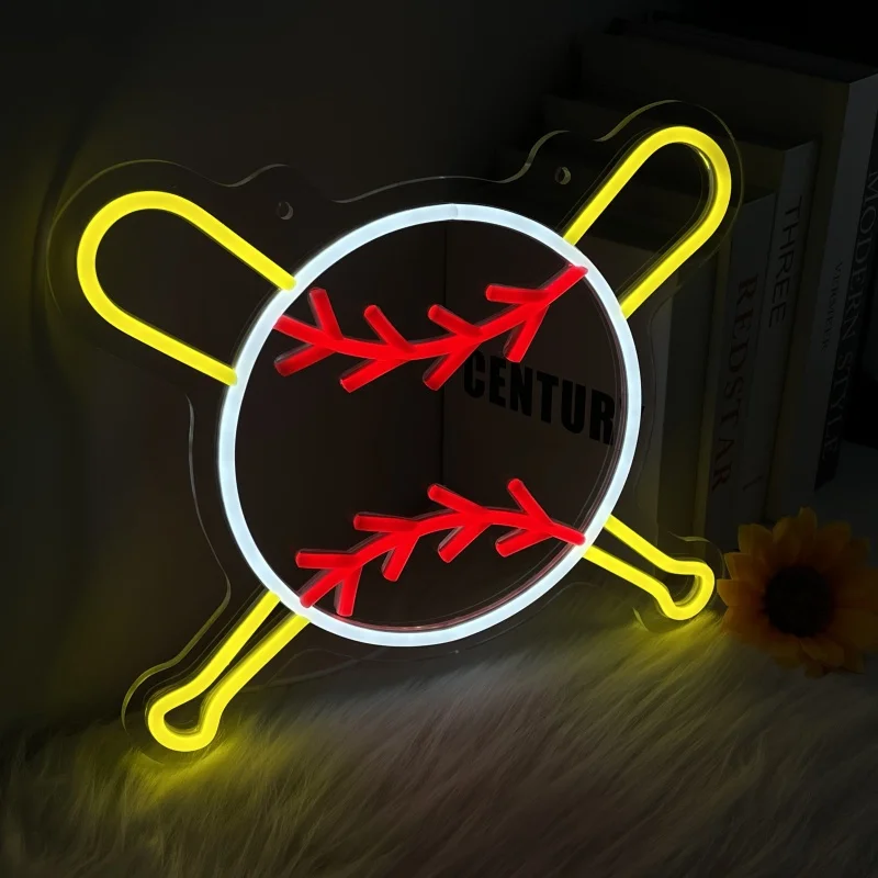 Luces de neón de béisbol, adecuadas para bares deportivas, espacio en el hogar para fanáticos de los deportes, escenas de juegos, etc., fuente de alimentación USB, interruptor regulable