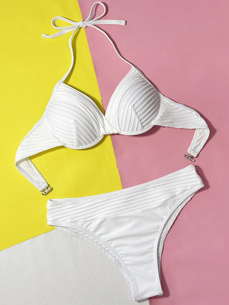 Maillot de bain deux pièces pour femmes, soutien-gorge à armatures, bikini taille haute, push-up