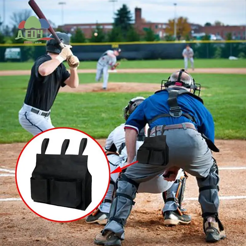 

AED4-2 Pack Umpire Ball Bag Umpire Gear With 2 Side Pockets Umpire Gear For Baseball Big Softball Belt Extra Durable Black