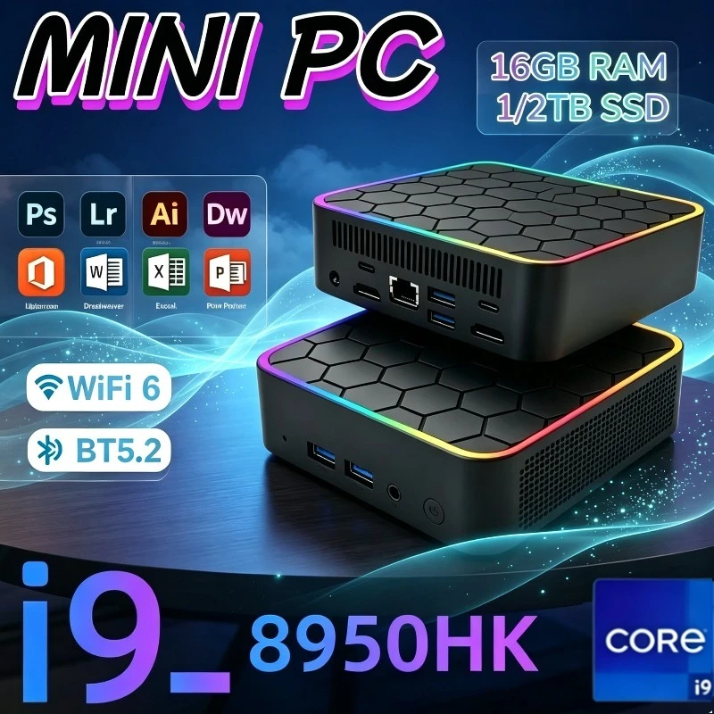 Powerful Core i9-8950HK Mini PC, 16GB RAM, 2TB SSD, USB 3.0, High-Speed Compact Desktop PC for Study, Office & Gaming, Great.
