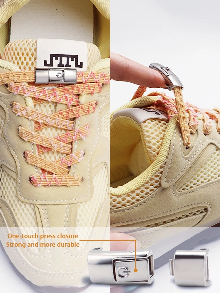 Colorful Speckled Lazy Shoelaces with Metal Press Buckle No Tie Elastic Flat Shoe Strings Quick Installation Shoes Accessories