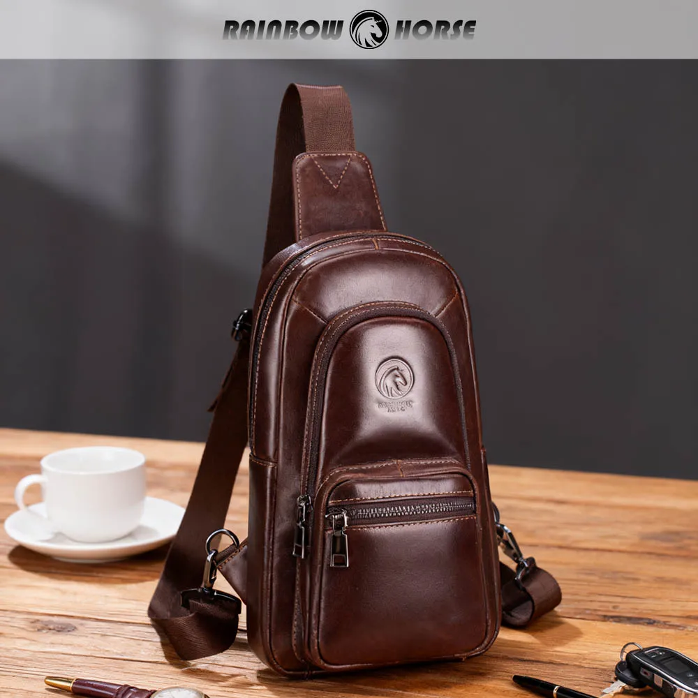Men's Chest Circumcision Head Layer Leather Casual Fashion Crossbody Chest Bag Men's Bag Leather Chest Bag Shoulder Bag