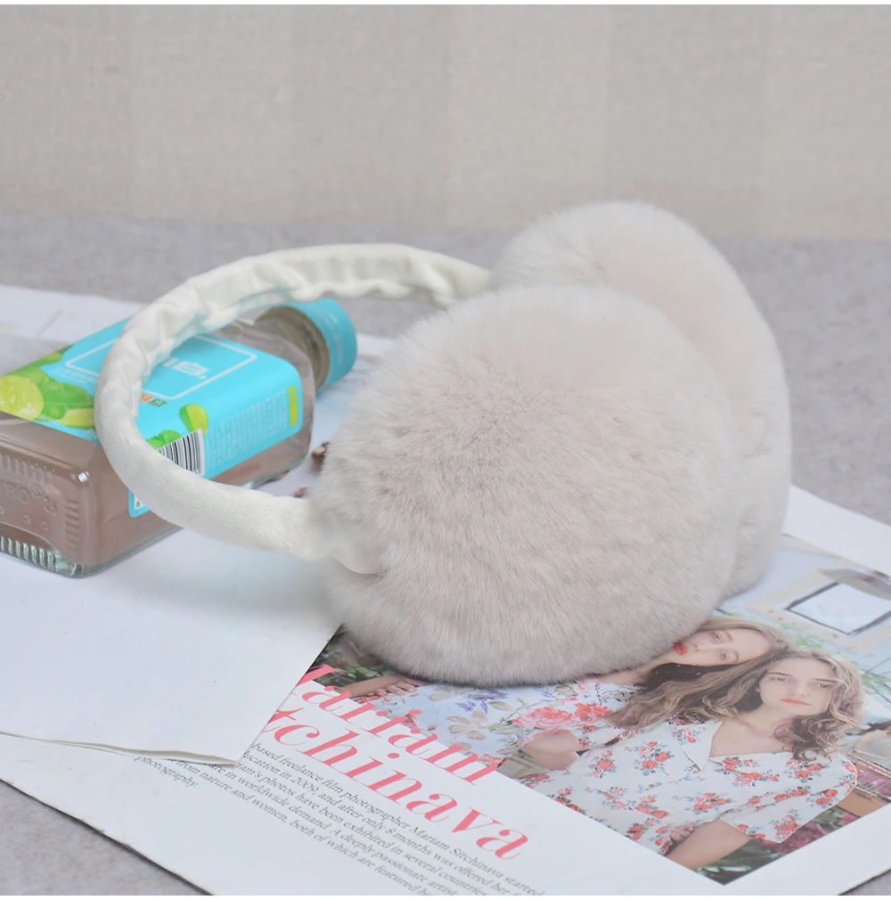 Rex Rabbit Fur Hang Ear Cover Warm Winter Earmuffs Headwear Ear Muffs Fur Earmuffs Cold Ear Warmer Fold Ear Protection Headband