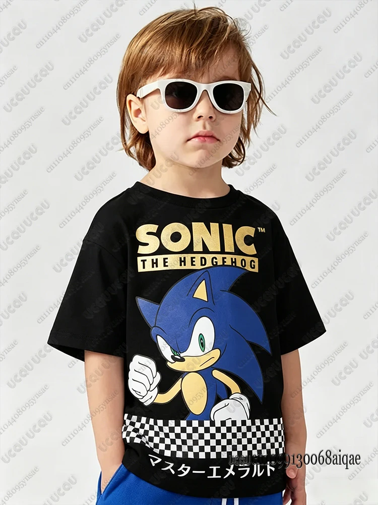 Cartoon Sonic Character Print T-Shirts für Kinder, lässige Rundhals-Street-T-Shirts, Sommer-T-Shirts für Erwachsene/Kinder, süße Tops, Sonic-T-Shirts – Detail 4