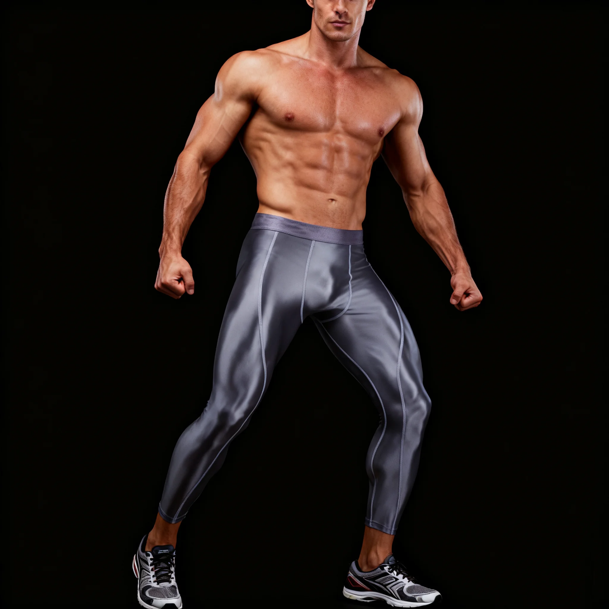 Men's Glossy Shiny High Stretch Sports Pants Slim Fit Quick Dry Smooth Soft Fitness Running Tight Trousers Yoga Gym Leggings