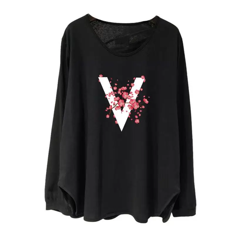 Plus Size 5XL 150KG Autumn T-shirts Women O Neck Long Sleeve Letter T Shirt Women Casual Large tees