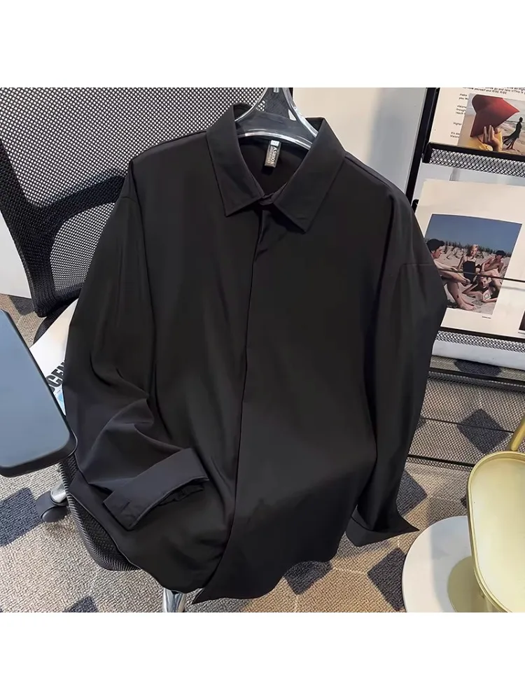 

White Casual Long Sleeve Women's Shirt Anti-Wrinkle Spring Summer Inner Wear Fashionable Loose Fit Button up Top Premium Feeling