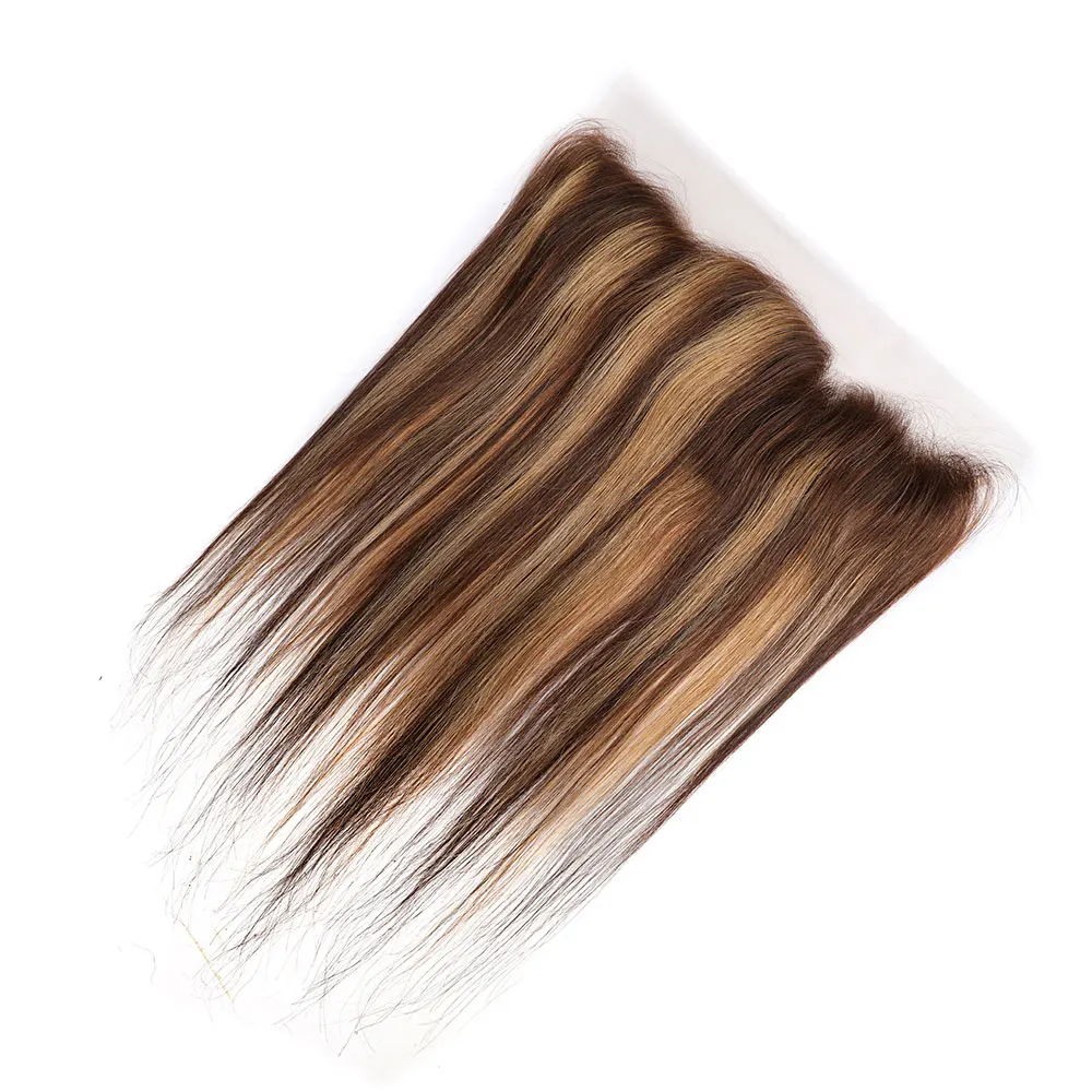 P4/27 Highlight Spitzen verschluss Echthaar Ombre braun blond Ohr an Ohr 13x4 Spitze frontal glattes Echthaar 4x4 Spitzen verschluss