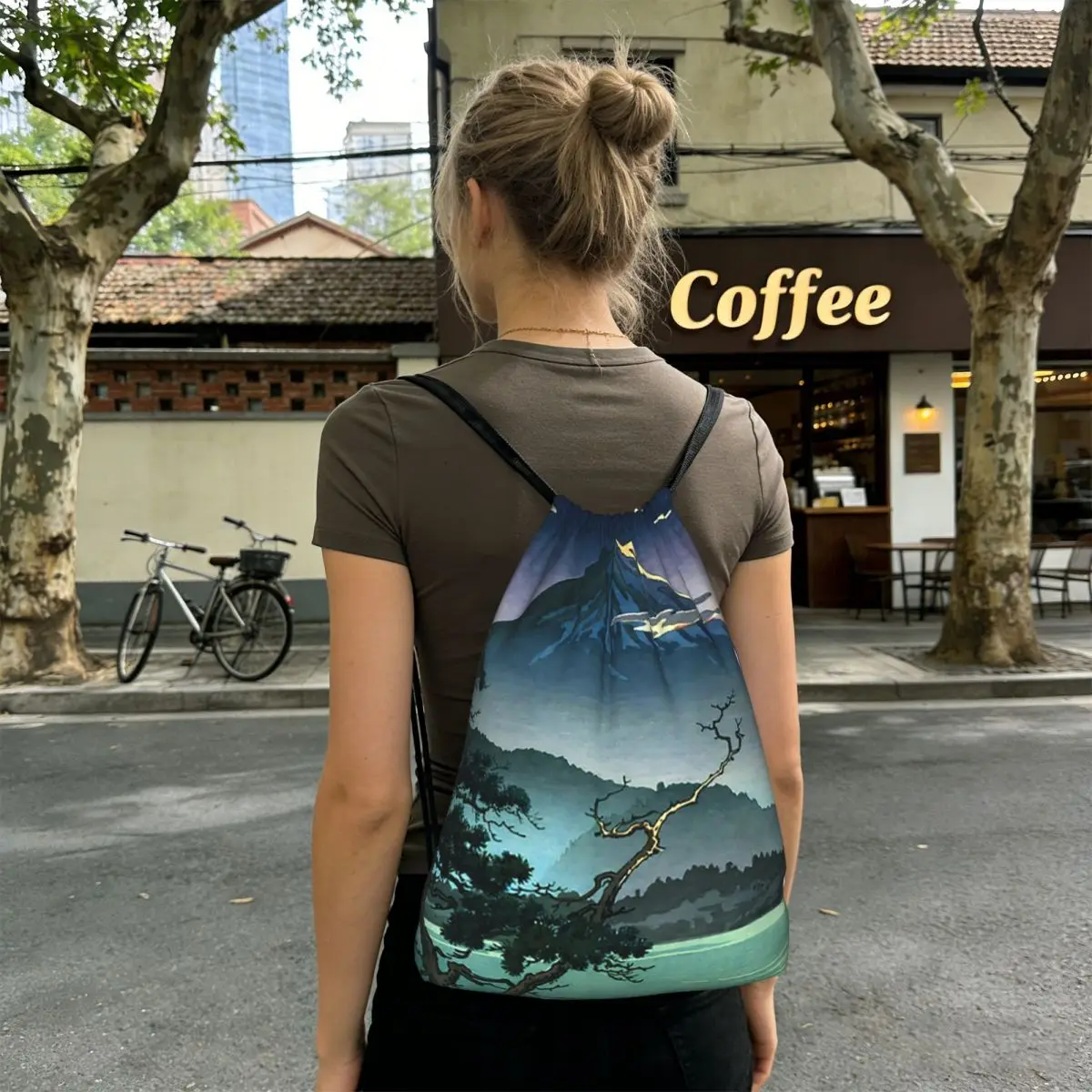 

Рюкзаки с изображением пейзажа горы Фудзи и моря, многофункциональные сумки на шнурке, спортивные сумки, сумки для книг для мужчин и женщин, школьные сумки