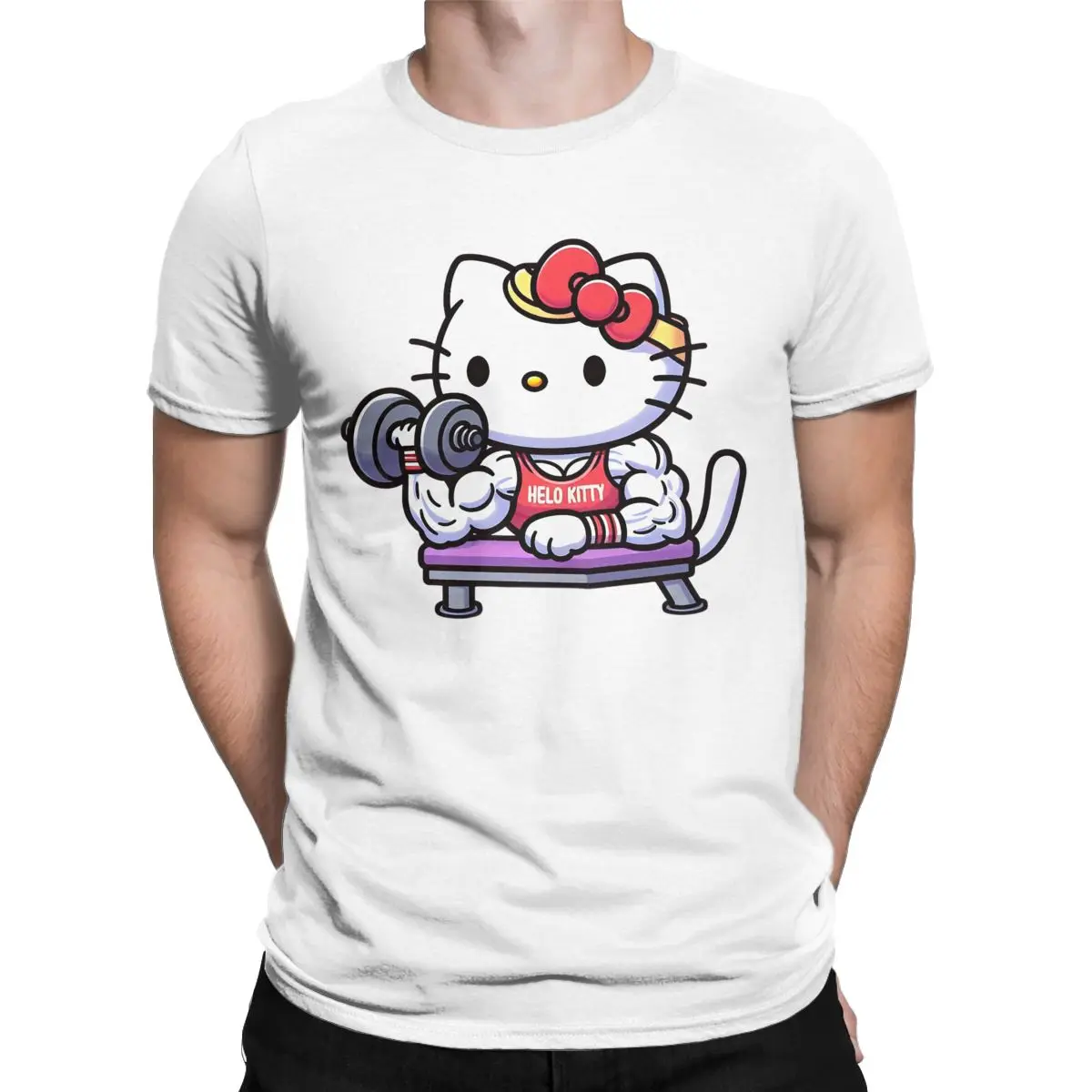 Ufficiale Hello Kitty Training Muscle Cute Funny T-Shirt uomo Cartoon Funny Cotton Tees maglietta a maniche corte Plus Size merchandise