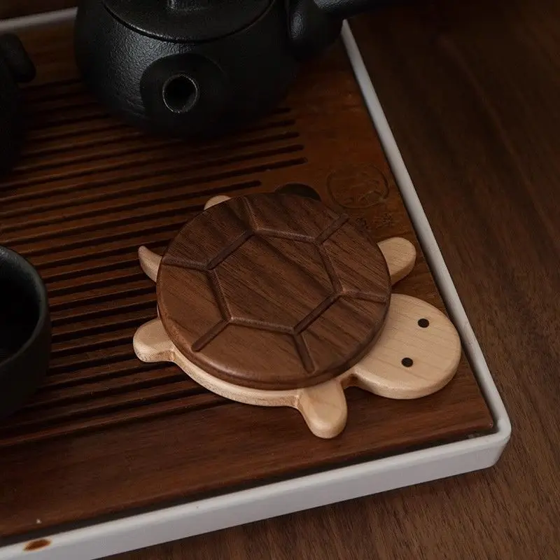 

Cartoon Solid Wood Cute Magnetic Home Desktop Placemat Wooden Crafts Turtle Shaped Heat-resistant Cup Simple Insulation Pad