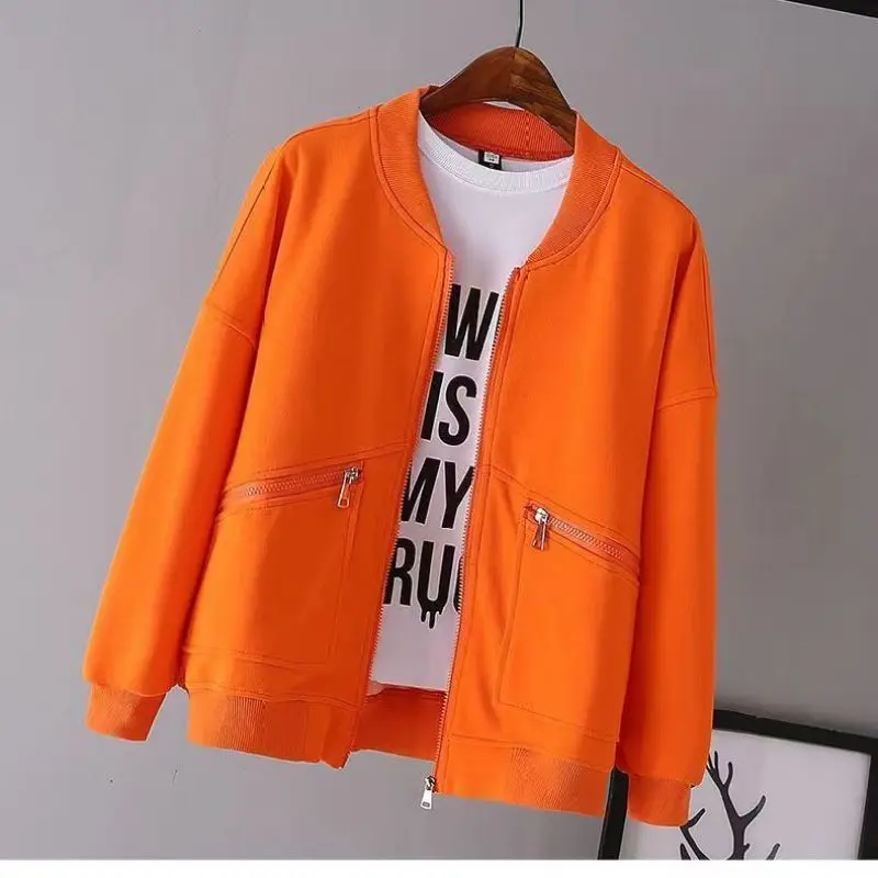 2023 New Spring and Autumn Fashion Trend Foreigner Versatile Casual Loose Sport Solid Color Zipper Women's Baseball Coat