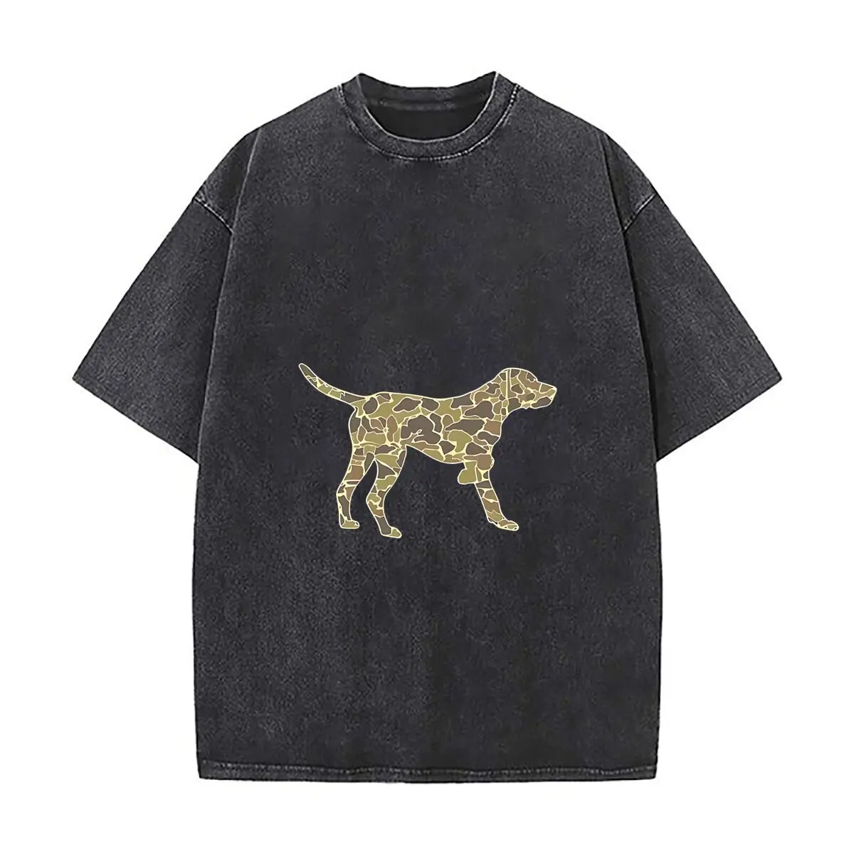 Camouflage Hunting Dog Vinyl Sticker Distressed Faded Baggy Streetwear Tops for Park Hangouts