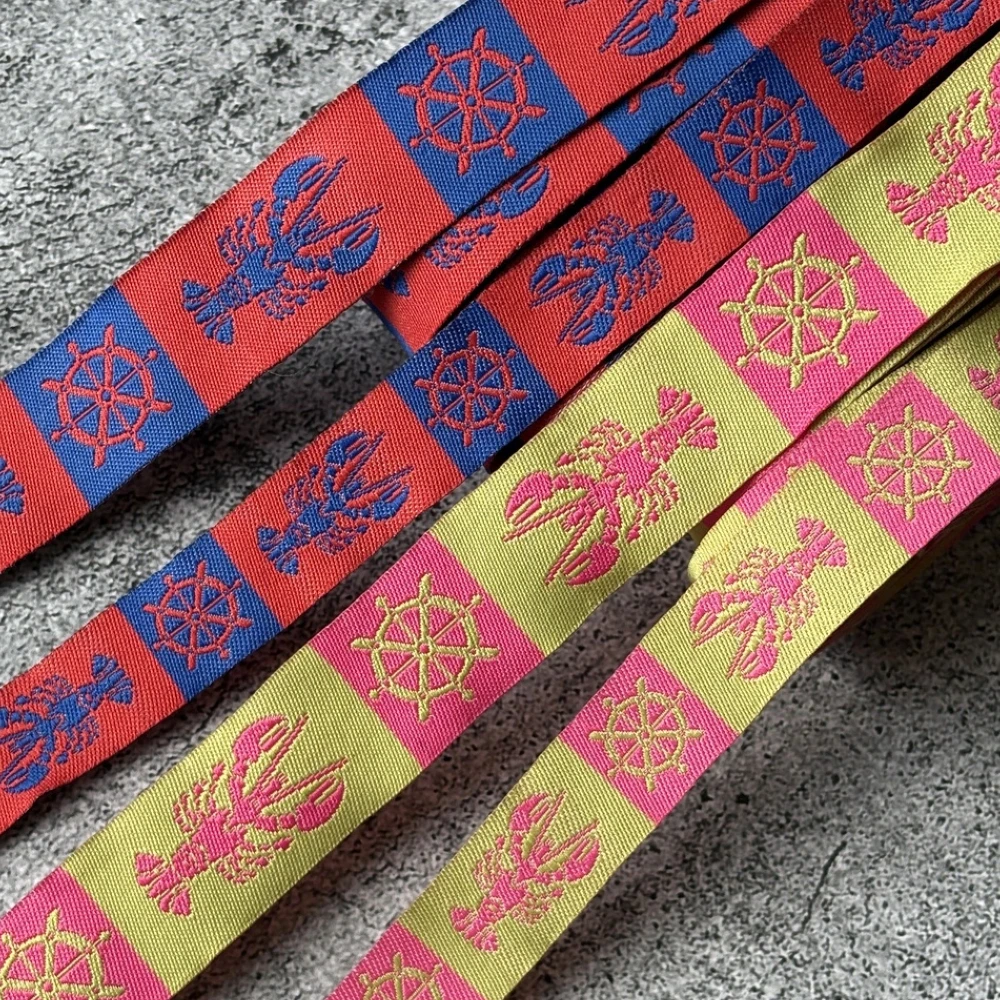 16MM 22MM 10 Yards Polyester Lobsters And Rudders Cartoon Woven Jacquard Ribbon For Dog Collar Accessories