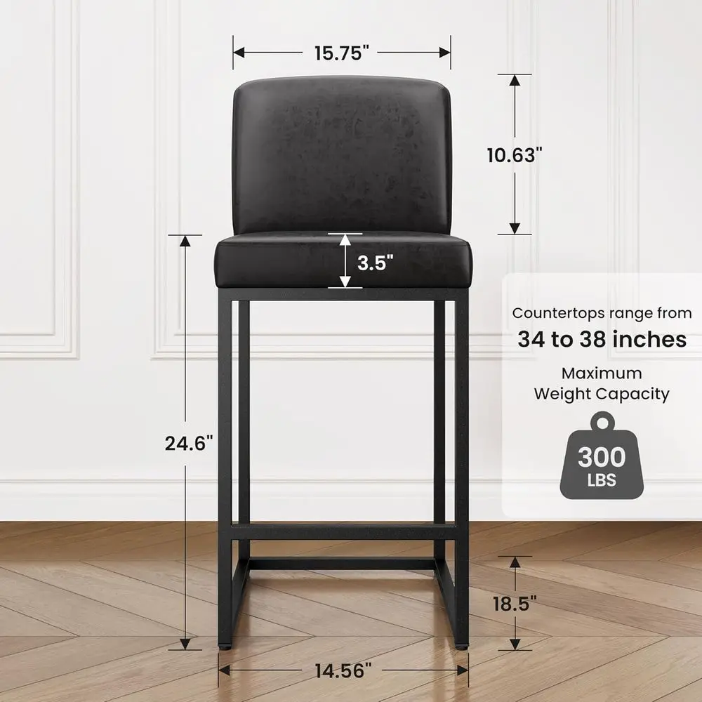 Set 4 Kursi Bar Tinggi 24 inci, Kulit PU dengan Sandaran untuk Dapur