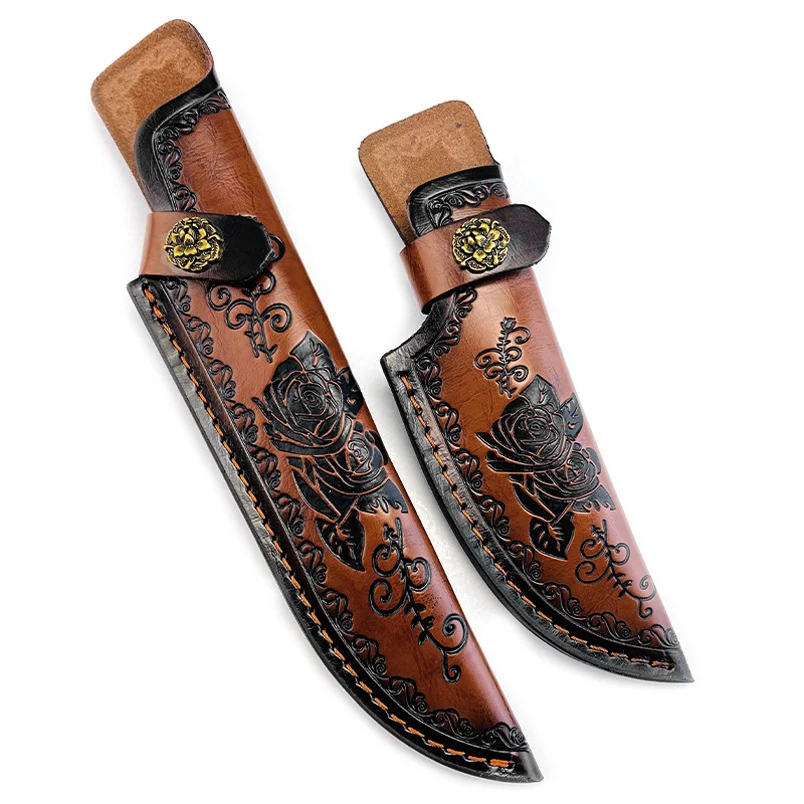 4 Sizes Genuine Cowhide Cow Leather Sheath Portable Scabbard  Fixed Blade Straight Knife Outdoor Tool Knife Sheath Cover