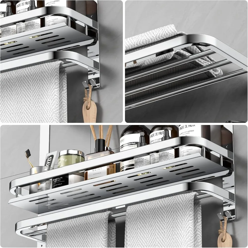 حامل مناشف من الفولاذ المقاوم للصدأ مقاس 22.8 بوصة قابل للطي للحمام والمرحاض، لا يتطلب حفر شريط تعليق المناشف #5