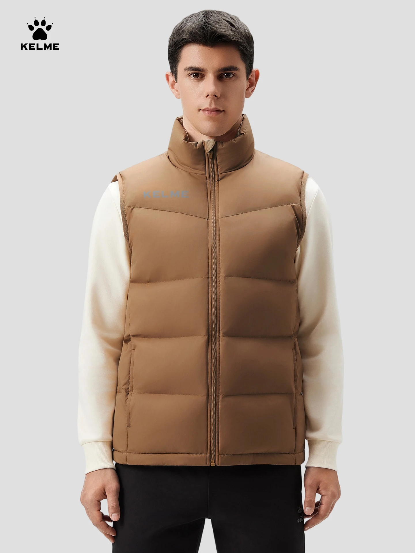 Kelme Windproof Sports Vest Stand-up Collar Thermal Jacket Sleeveless Sports Vest Fleece-lined Thickened Sports Set