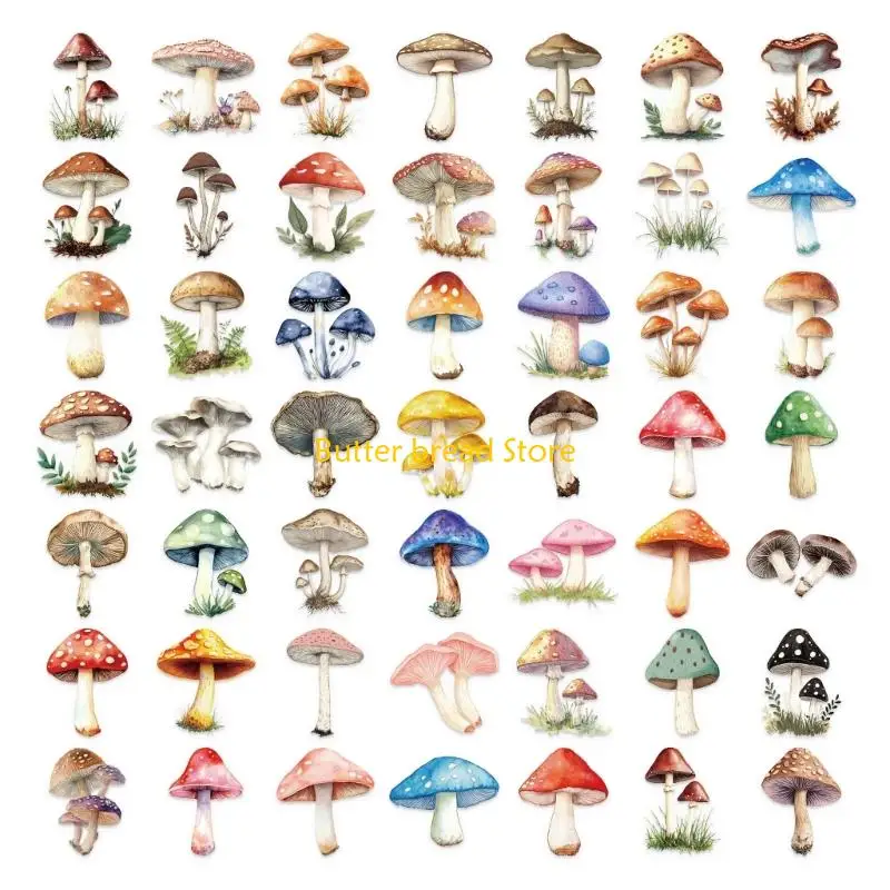W89C 50Pcs Mushroom Sticker Water Resistant Aesthetic Sticker for Water Bottle Laptop Car Scrapbooking Journal Photo Album