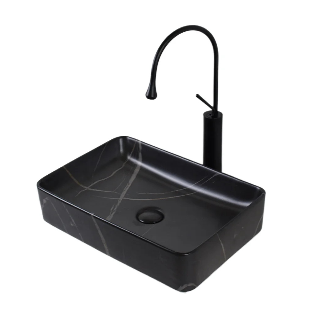 

Simple retro black marble pattern art table basin matte ceramic medium and small apartment washbasin