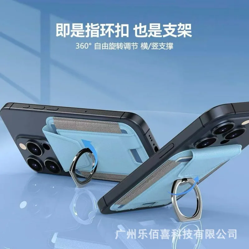 Magsafe titular do cartão com capa de aba anel de telefone magnético suporte de couro do plutônio caso de telefone celular para iphone 13 14 15 16 pro