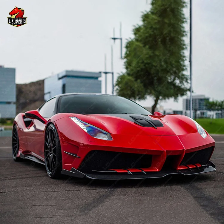 For Ferrari 488 Body Kit Carbon Fiber M Style Front Bumper Rear Spoiler Exhaust Engine Hood Bodykit